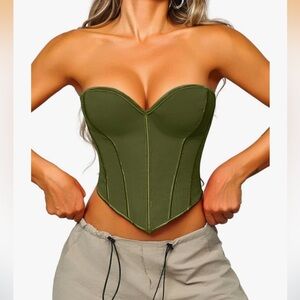 Olive Green Strapless Corset Top